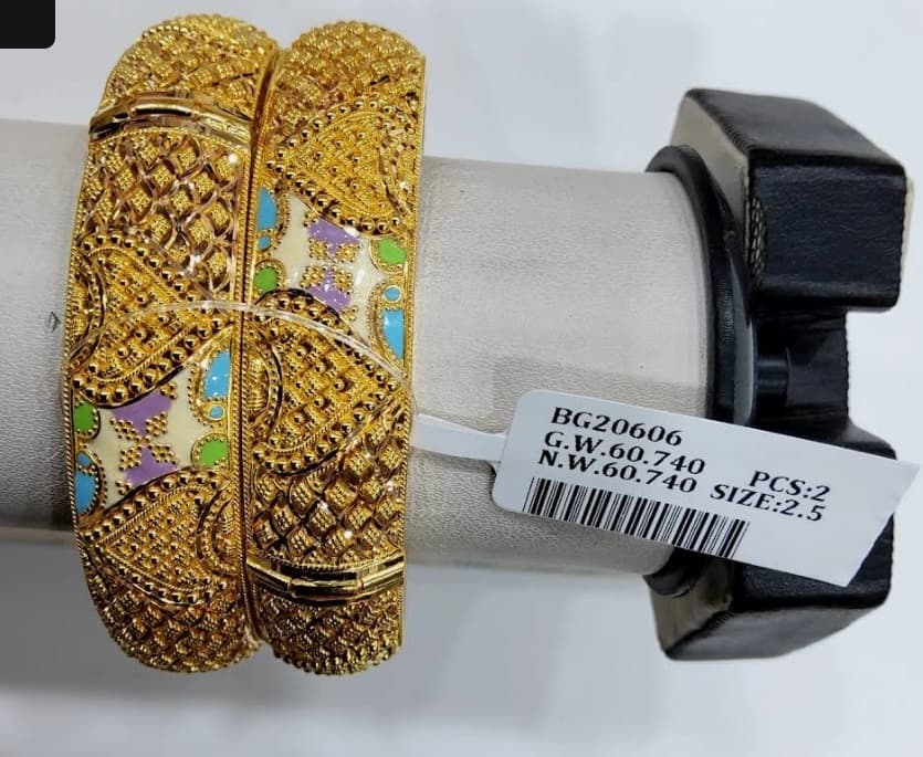 Traditional Gujarati 22K solid gold bridal kadas bangles with embossed elephants